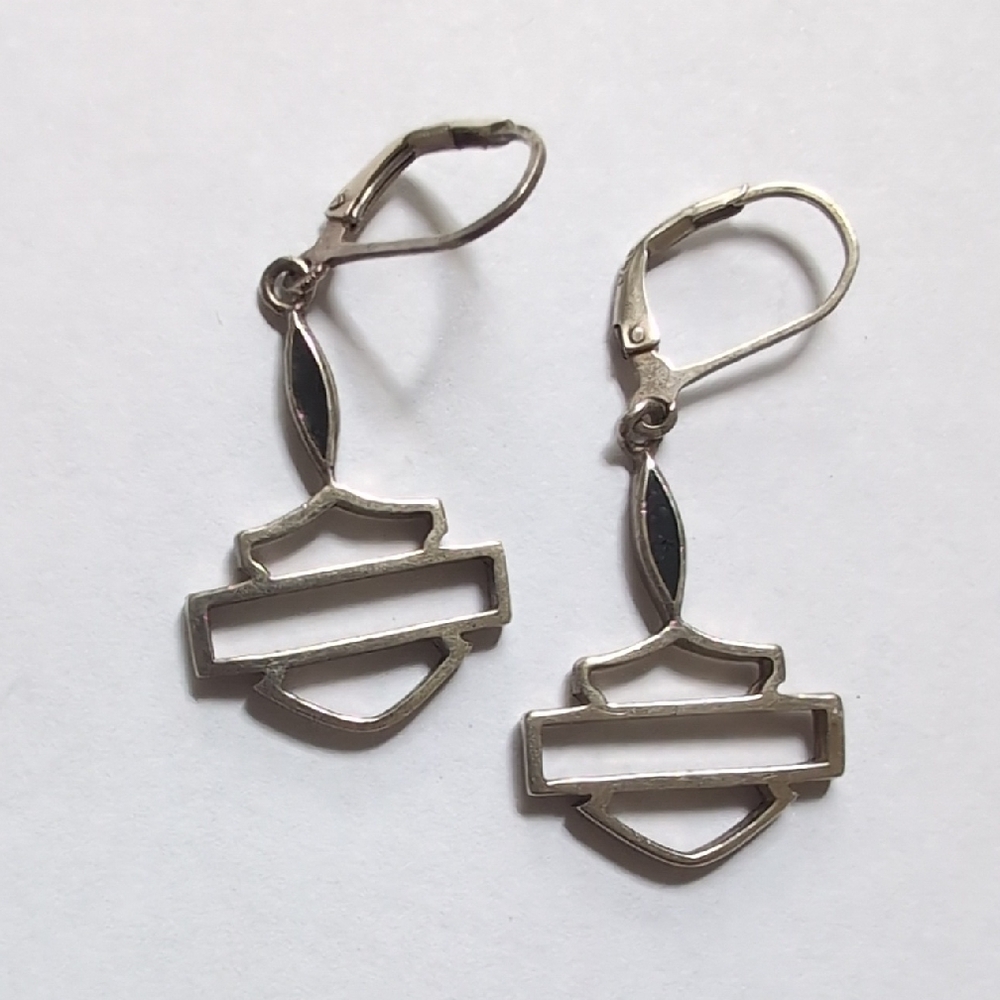Harley Davidson Bar And Shield Sterling Silver Earrings